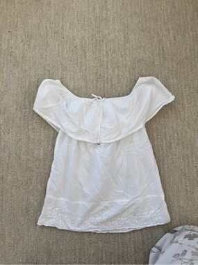 Soho White Off-Shoulder Eyelet Hem Top